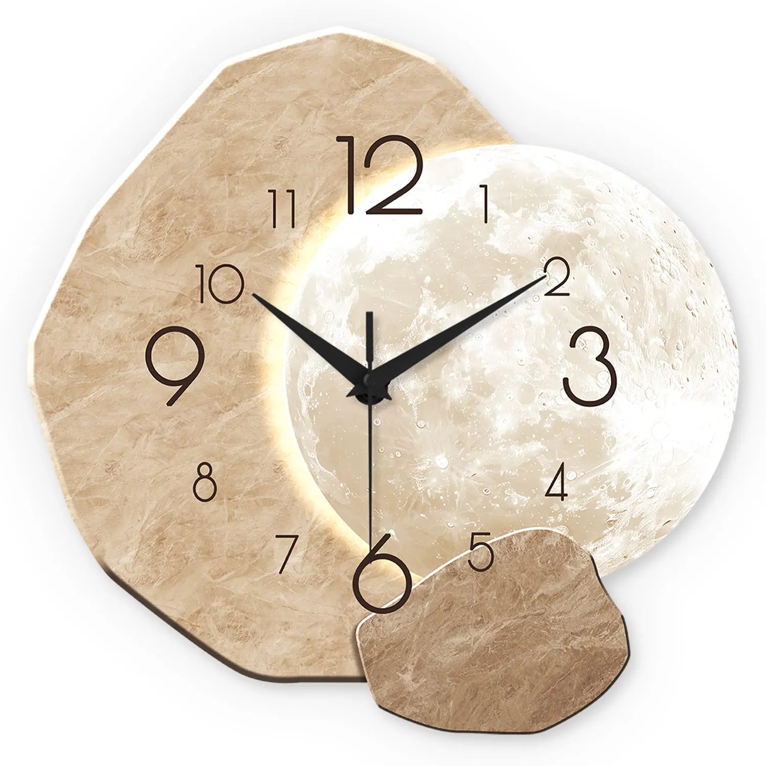 Modern Wall Clock, Moon Design - Quartz Movement, Wooden Material