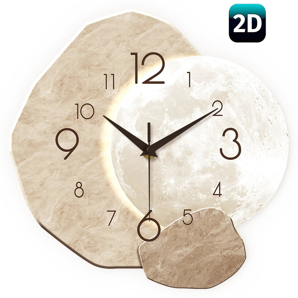 Modern Wall Clock, Moon Design - Quartz Movement, Wooden Material