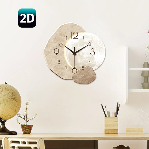 Modern Wall Clock, Moon Design - Quartz Movement, Wooden Material